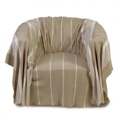 Fouta Futée Housses De Fauteuil CASABLANCA - Jeté De Fauteuil Coton écru Et Rayures Blanches 200 X 200