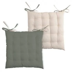 Home Maison Housses De Chaises Et Galettes De Chaises Galette De Chaise Bicolore à Nouette Coton Kaki/lin 40 X 40