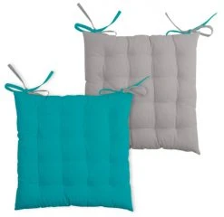 Lovely Casa Housses De Chaises Et Galettes De Chaises Galette De Chaise Bicolore Coton Celadon/souris 40x40