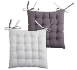 Lovely Casa Housses De Chaises Et Galettes De Chaises Galette De Chaise Bicolore Coton Gris/perle 40x40