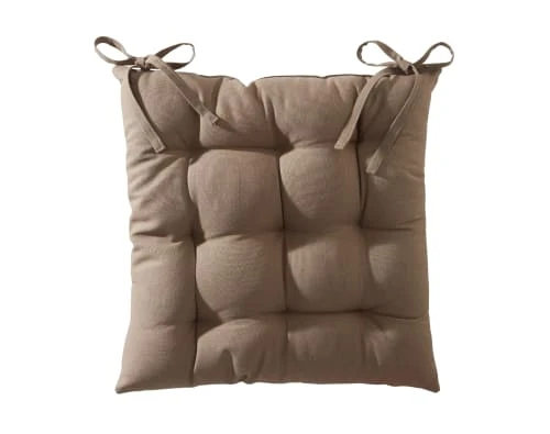 Becquet Housses De Chaises Et Galettes De Chaises Galette De Chaise Réversible Marron Taupe 40x40 En Coton – Image 2