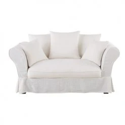 Maisons Du Monde Housses De Canapé Housse De Canapé 2 Places En Lin Froissé Blanc