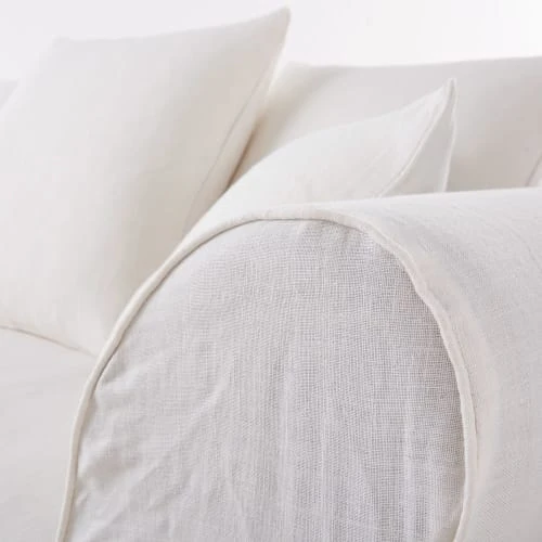 Maisons Du Monde Housses De Canapé Housse De Canapé 2 Places En Lin Froissé Blanc – Image 3