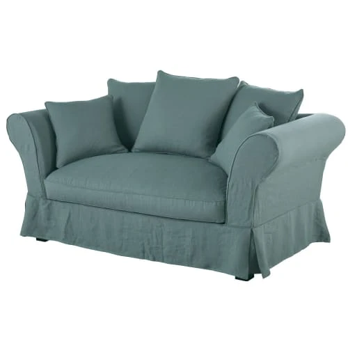 Maisons Du Monde Housses De Canapé Housse De Canapé 2 Places En Lin Froissé Bleu Céladon – Image 2