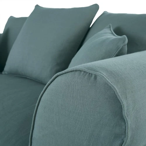 Maisons Du Monde Housses De Canapé Housse De Canapé 2 Places En Lin Froissé Bleu Céladon – Image 3