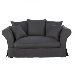 Maisons Du Monde Housses De Canapé Housse De Canapé 2 Places En Lin Froissé Gris Anthracite