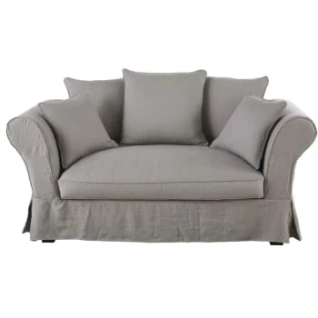 Maisons Du Monde Housses De Canapé Housse De Canapé 2 Places En Lin Froissé Blanc – Image 6