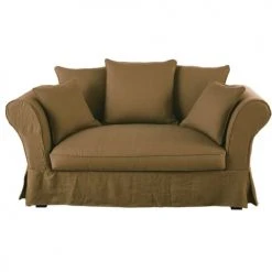 Maisons Du Monde Housses De Canapé Housse De Canapé 2 Places En Lin Froissé Marron Havane