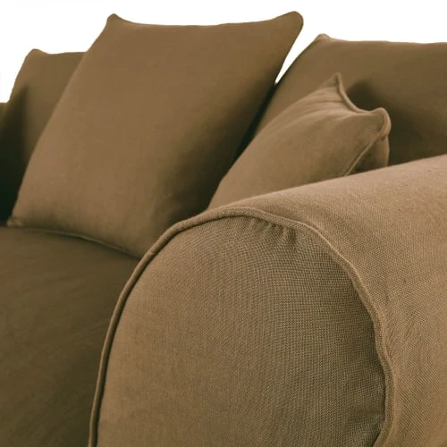 Maisons Du Monde Housses De Canapé Housse De Canapé 2 Places En Lin Froissé Marron Havane – Image 3