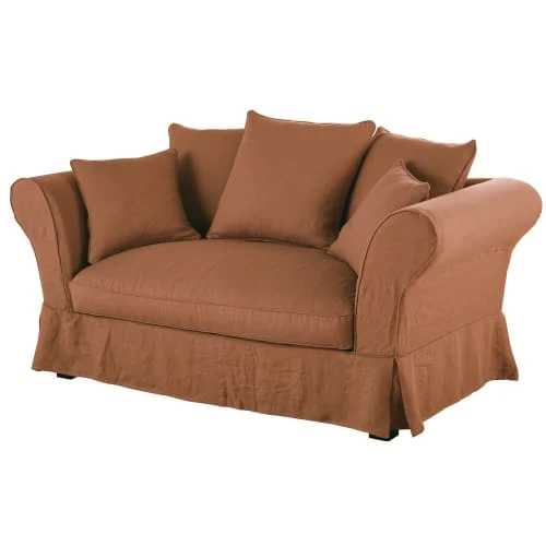 Maisons Du Monde Housses De Canapé Housse De Canapé 2 Places En Lin Froissé Orange De Sienne – Image 2