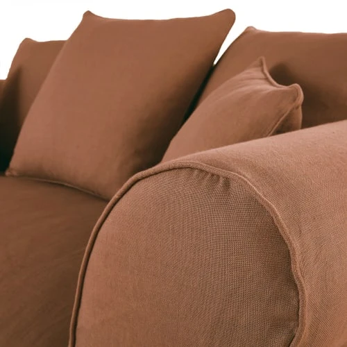 Maisons Du Monde Housses De Canapé Housse De Canapé 2 Places En Lin Froissé Orange De Sienne – Image 3