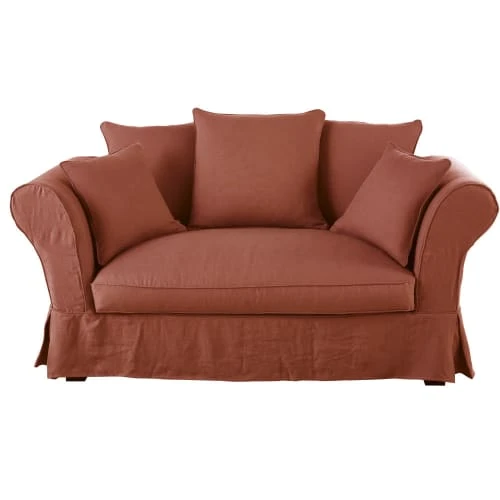 Maisons Du Monde Housses De Canapé Housse De Canapé 2 Places En Lin Froissé Terracotta