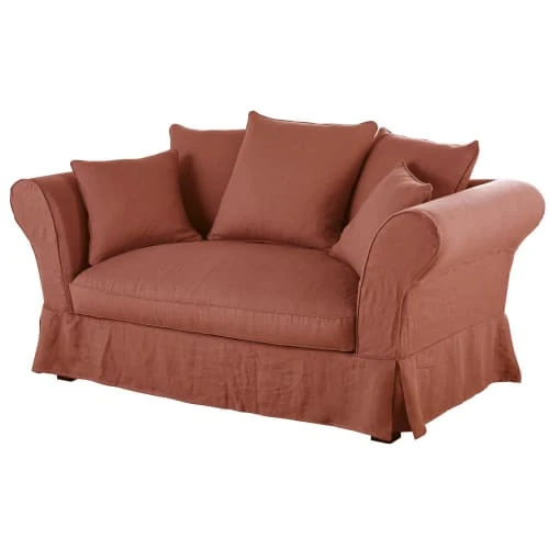 Maisons Du Monde Housses De Canapé Housse De Canapé 2 Places En Lin Froissé Terracotta – Image 2
