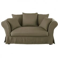 Maisons Du Monde Housses De Canapé Housse De Canapé 2 Places En Lin Froissé Vert Kaki