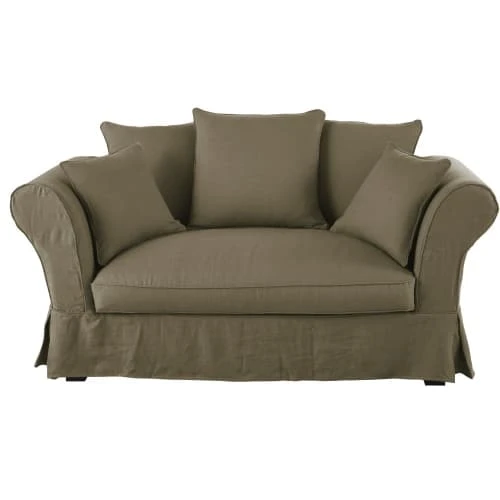 Maisons Du Monde Housses De Canapé Housse De Canapé 2 Places En Lin Froissé Vert Kaki