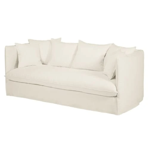 Maisons Du Monde Housses De Canapé Housse De Canapé 3/4 Places En Lin Froissé Blanc – Image 2