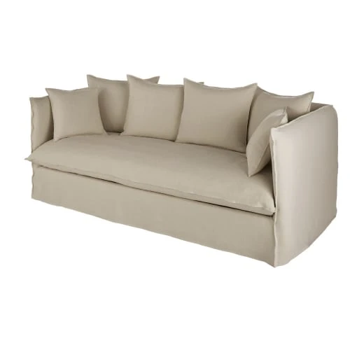 Maisons Du Monde Housses De Canapé Housse De Canapé 3/4 Places En Lin Supérieur Beige – Image 2