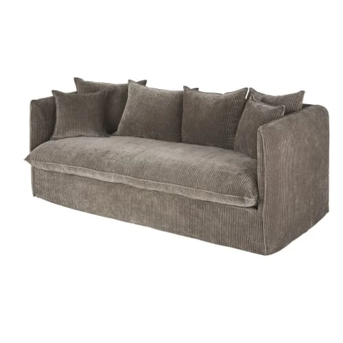 Maisons Du Monde Housses De Canapé Housse De Canapé 3/4 Places En Velours Côtelé Marron écorce – Image 2