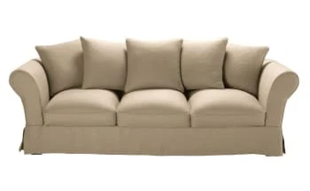 Maisons Du Monde Housses De Canapé Housse De Canapé 4/5 Places En Lin Froissé Beige Ficelle – Image 4