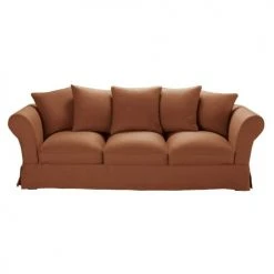 Maisons Du Monde Housses De Canapé Housse De Canapé 4/5 Places En Lin Froissé Orange De Sienne