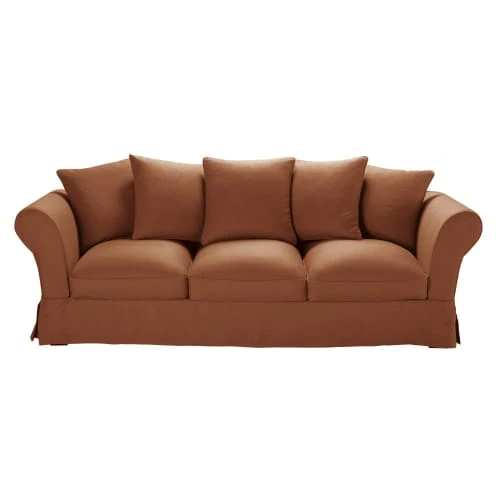 Maisons Du Monde Housses De Canapé Housse De Canapé 4/5 Places En Lin Froissé Orange De Sienne