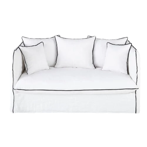 Maisons Du Monde Housses De Canapé Housse De Canapé Convertible 2 Places En Lin Froissé Blanc à Volants