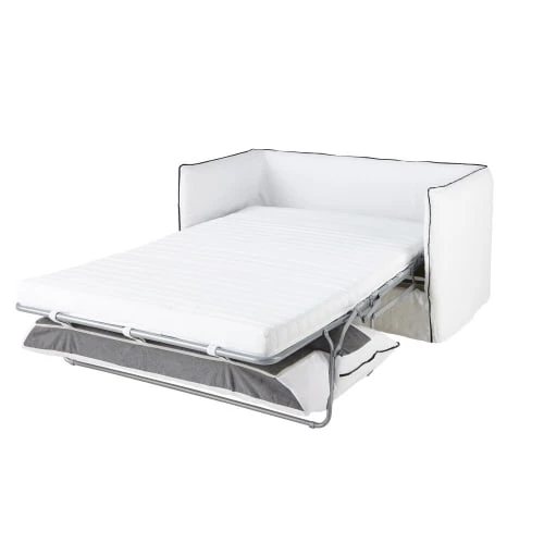 Maisons Du Monde Housses De Canapé Housse De Canapé Convertible 2 Places En Lin Froissé Blanc à Volants – Image 2