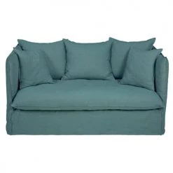 Maisons Du Monde Housses De Canapé Housse De Canapé Convertible 2 Places En Lin Froissé Bleu Céladon