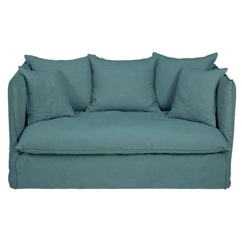 Maisons Du Monde Housses De Canapé Housse De Canapé Convertible 2 Places En Lin Froissé Bleu Céladon