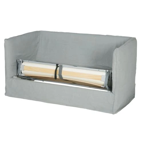 Maisons Du Monde Housses De Canapé Housse De Canapé Convertible 2 Places En Lin Froissé Gris Clair – Image 4