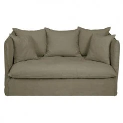 Maisons Du Monde Housses De Canapé Housse De Canapé Convertible 2 Places En Lin Froissé Vert Kaki