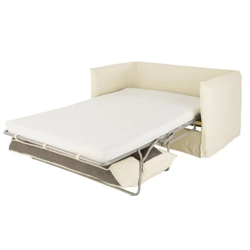 Maisons Du Monde Housses De Canapé Housse De Canapé Convertible 2 Places En Lin Supérieur Ivoire – Image 2