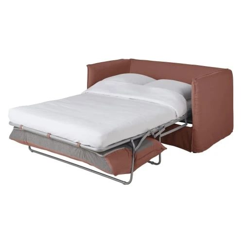 Maisons Du Monde Housses De Canapé Housse De Canapé Convertible 2 Places En Lin Supérieur Rouge Rhubarbe – Image 2