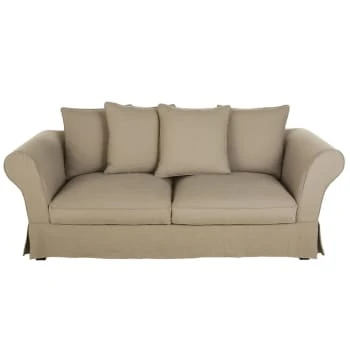 Maisons Du Monde Housses De Canapé Housse De Canapé Convertible 3/4 Places (12 Cm) En Lin Froissé Gris Clair – Image 6