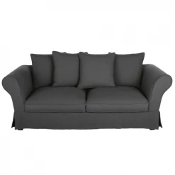 Maisons Du Monde Housses De Canapé Housse De Canapé Convertible 3/4 Places (12 Cm) En Lin Froissé Gris Anthracite