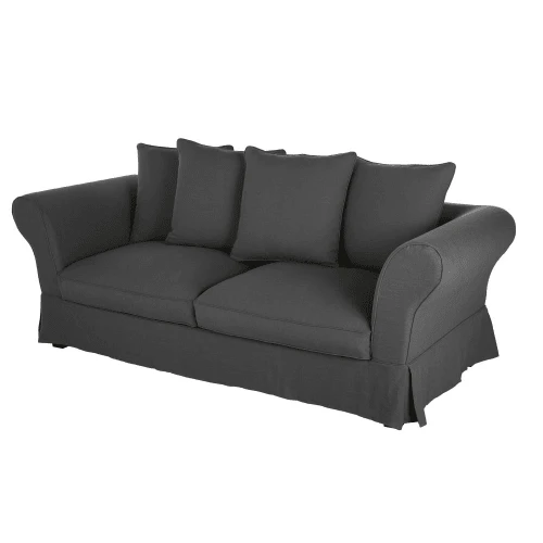 Maisons Du Monde Housses De Canapé Housse De Canapé Convertible 3/4 Places (12 Cm) En Lin Froissé Gris Anthracite – Image 3
