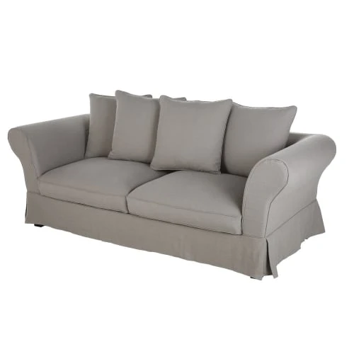 Maisons Du Monde Housses De Canapé Housse De Canapé Convertible 3/4 Places (12 Cm) En Lin Froissé Gris Clair – Image 3