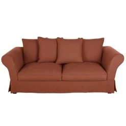 Maisons Du Monde Housses De Canapé Housse De Canapé Convertible 3/4 Places (12 Cm) En Lin Froissé Terracotta