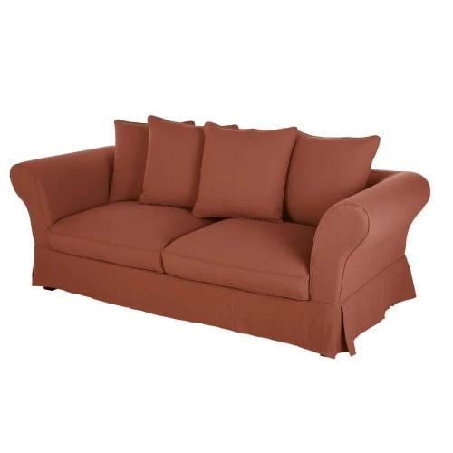 Maisons Du Monde Housses De Canapé Housse De Canapé Convertible 3/4 Places (12 Cm) En Lin Froissé Terracotta – Image 3