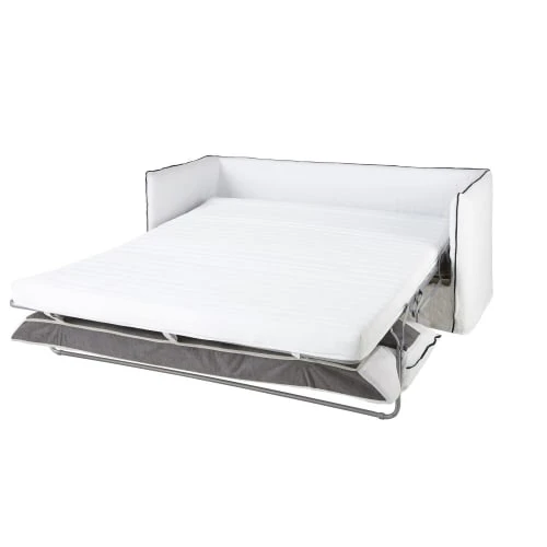 Maisons Du Monde Housses De Canapé Housse De Canapé Convertible 3/4 Places En Lin Froissé Blanc à Volants – Image 2