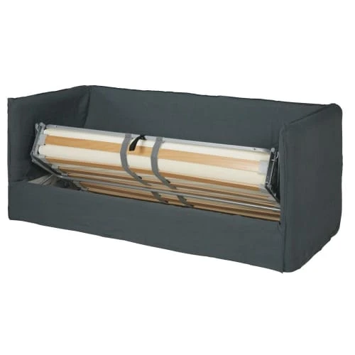 Maisons Du Monde Housses De Canapé Housse De Canapé Convertible 3/4 Places En Lin Froissé Gris Anthracite – Image 2