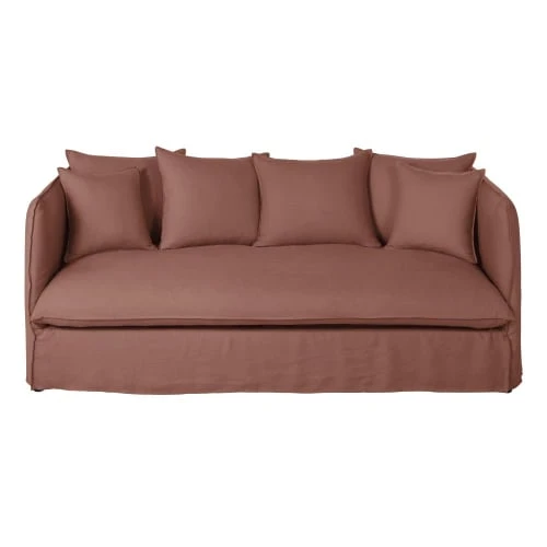 Maisons Du Monde Housses De Canapé Housse De Canapé Convertible 3/4 Places En Lin Supérieur Rouge Rhubarbe