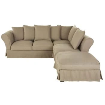 Maisons Du Monde Housses De Canapé Housse De Canapé D'angle Convertible En Lin Froissé Vert Kaki – Image 6