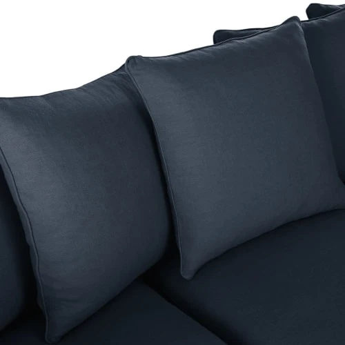 Maisons Du Monde Housses De Canapé Housse De Canapé D'angle Convertible En Lin Froissé Bleu Nuit – Image 4