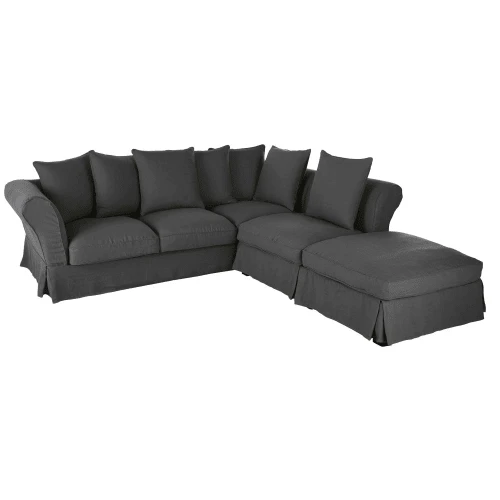Maisons Du Monde Housses De Canapé Housse De Canapé D'angle Convertible En Lin Froissé Gris Anthracite – Image 3