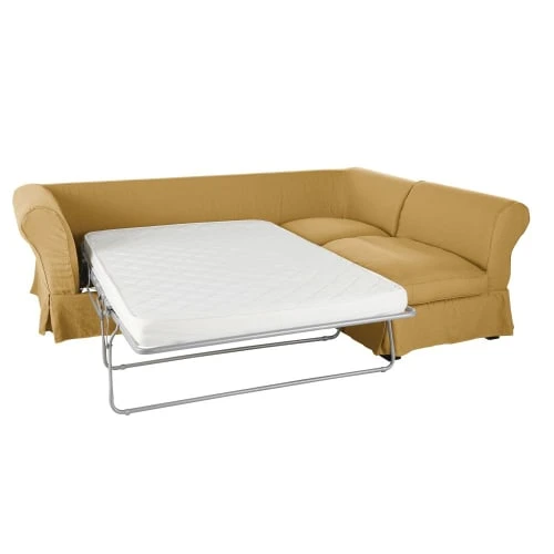 Maisons Du Monde Housses De Canapé Housse De Canapé D'angle Convertible En Lin Froissé Ocre – Image 2
