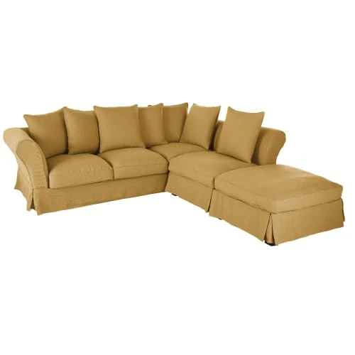 Maisons Du Monde Housses De Canapé Housse De Canapé D'angle Convertible En Lin Froissé Ocre – Image 3