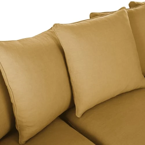 Maisons Du Monde Housses De Canapé Housse De Canapé D'angle Convertible En Lin Froissé Ocre – Image 4