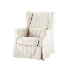 Maisons Du Monde Housses De Fauteuil Housse De Fauteuil à Rayures En Coton Beige