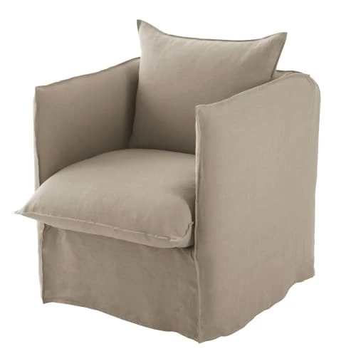 Maisons Du Monde Housses De Fauteuil Housse De Fauteuil En Lin Froissé Beige Ficelle – Image 2